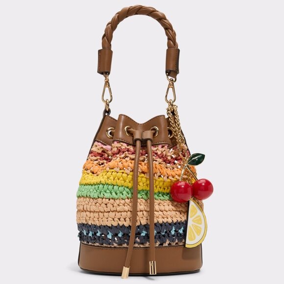 NWT Lemon Cherry Charm Drawstring Bucket Bag Purse - Picture 2 of 3